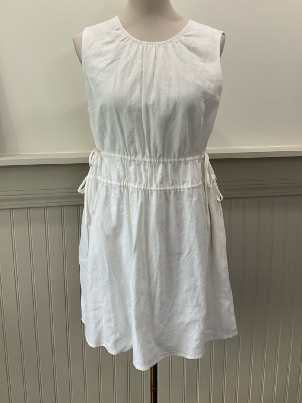 Charles Henry Linen Blend Mini Dress White NWT Side Tie Sleeveless Size M